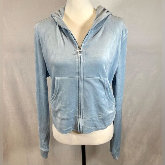 Juicy Couture OG frosted ice blue rhinestone one zip up hoodie size large NWT - Picture 7 of 12